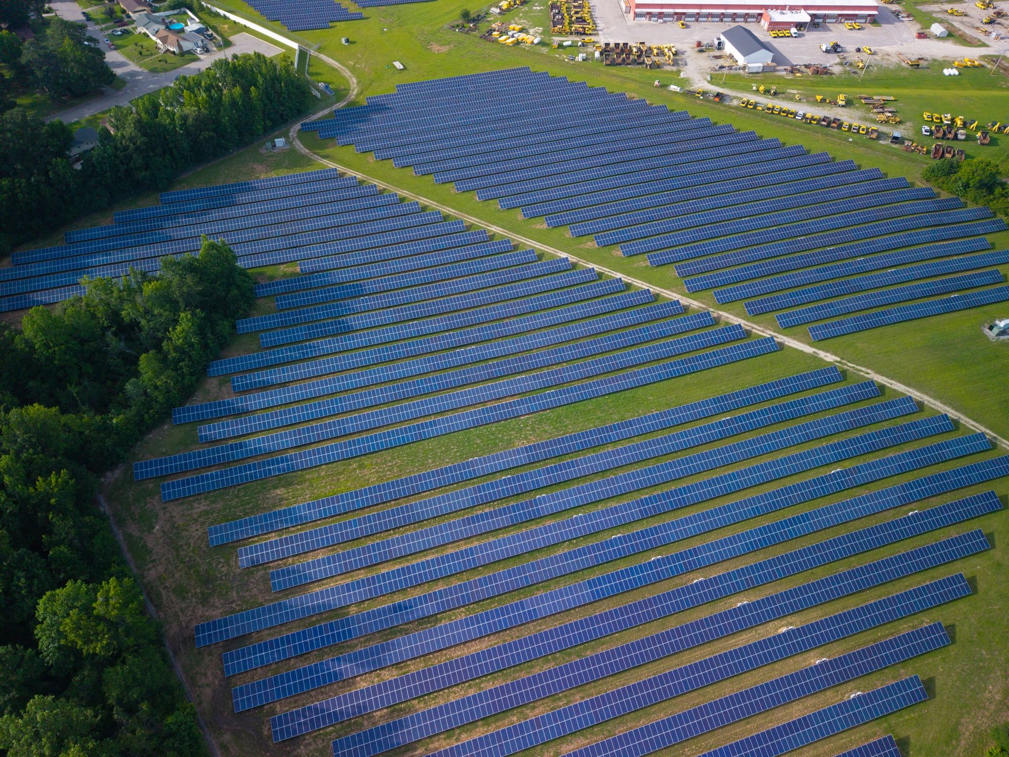 Wide view of a solar panel field installation